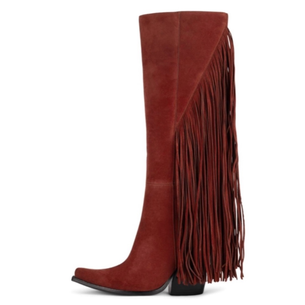 Jeffrey Campbell Cattle Red Fringe Boots Size 7